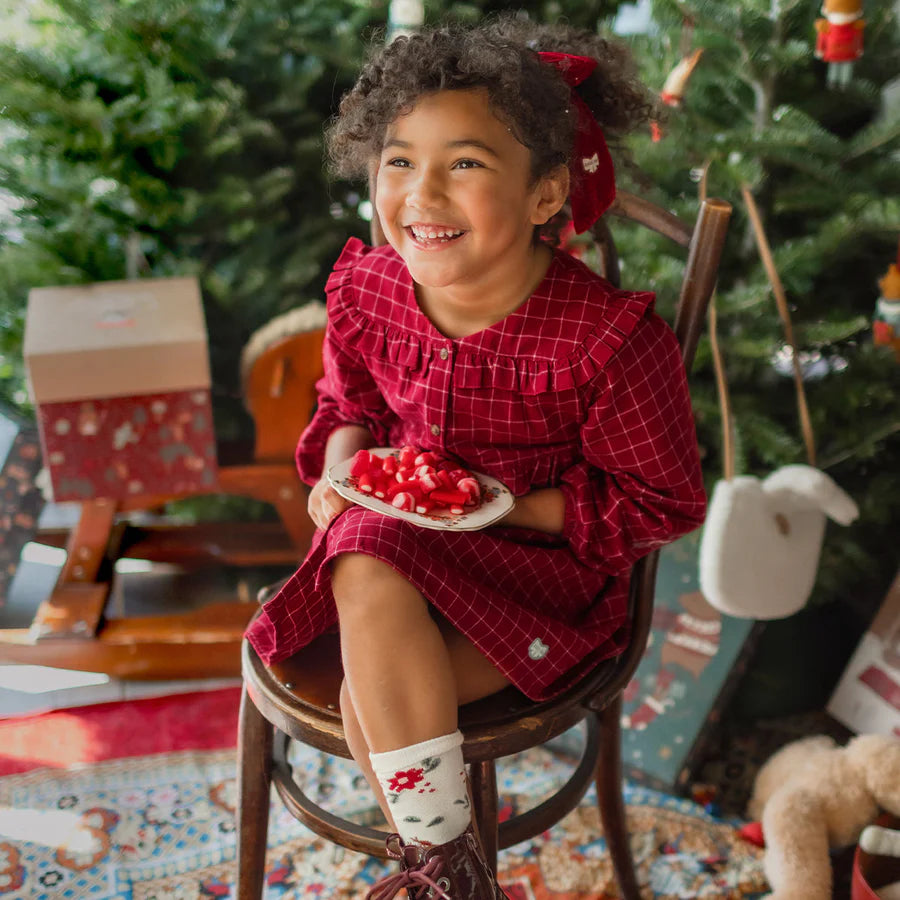 Plaid Dress in Brushed Flannel, Red & White