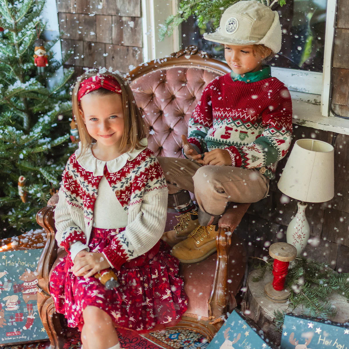 Knit Sweater with Holiday all over Print, Red