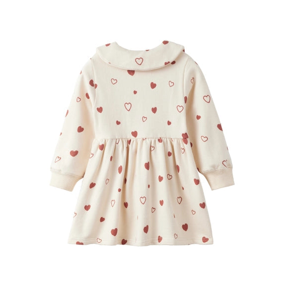 Fleece Organic Cotton Polo Dress, Hearts