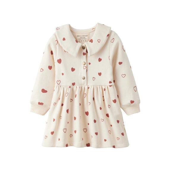 Fleece Organic Cotton Polo Dress, Hearts