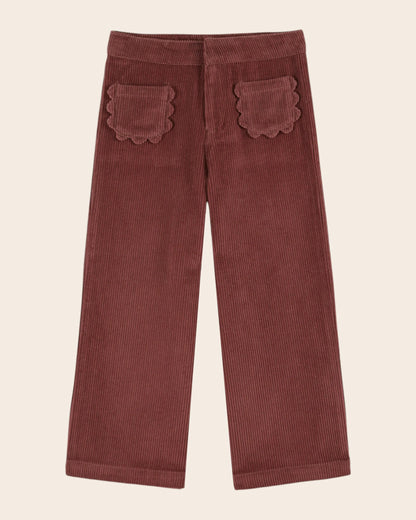 Caramel Velvet Pants with Flower Pockets, Violin