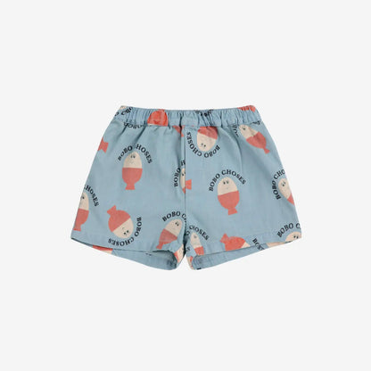 Morning Egg All Over Denim Shorts, Light Blue