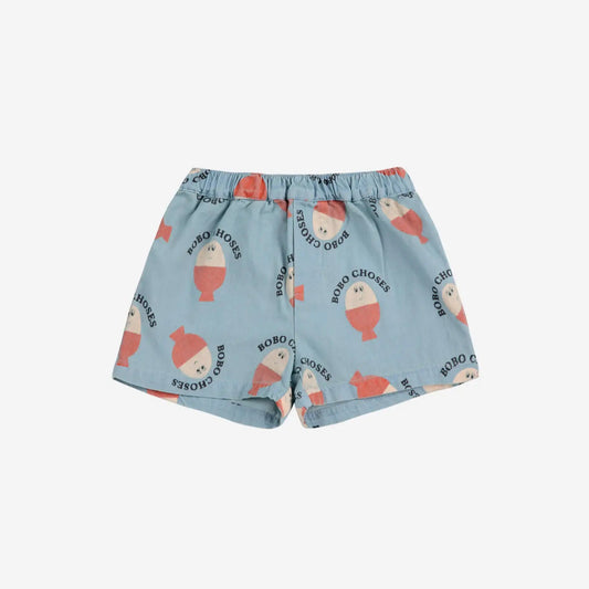 Morning Egg All Over Denim Shorts, Light Blue