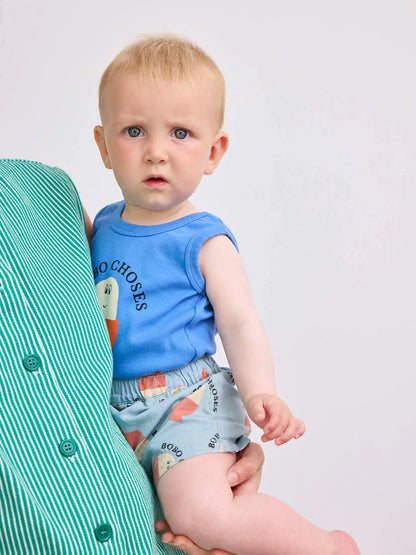 Morning Egg All Over Denim Shorts, Light Blue