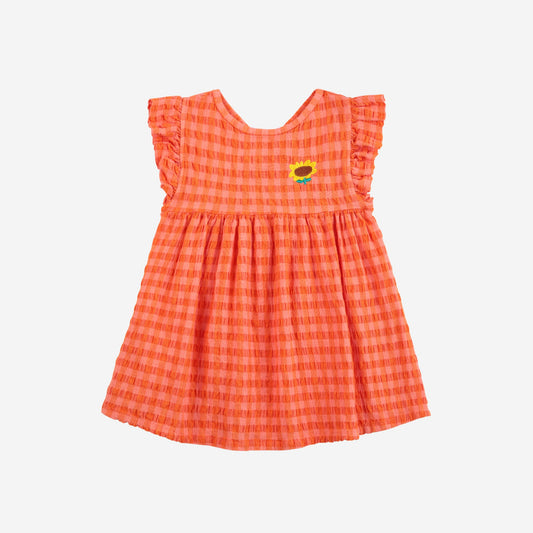 Vichy Woven Dress, Coral Pink