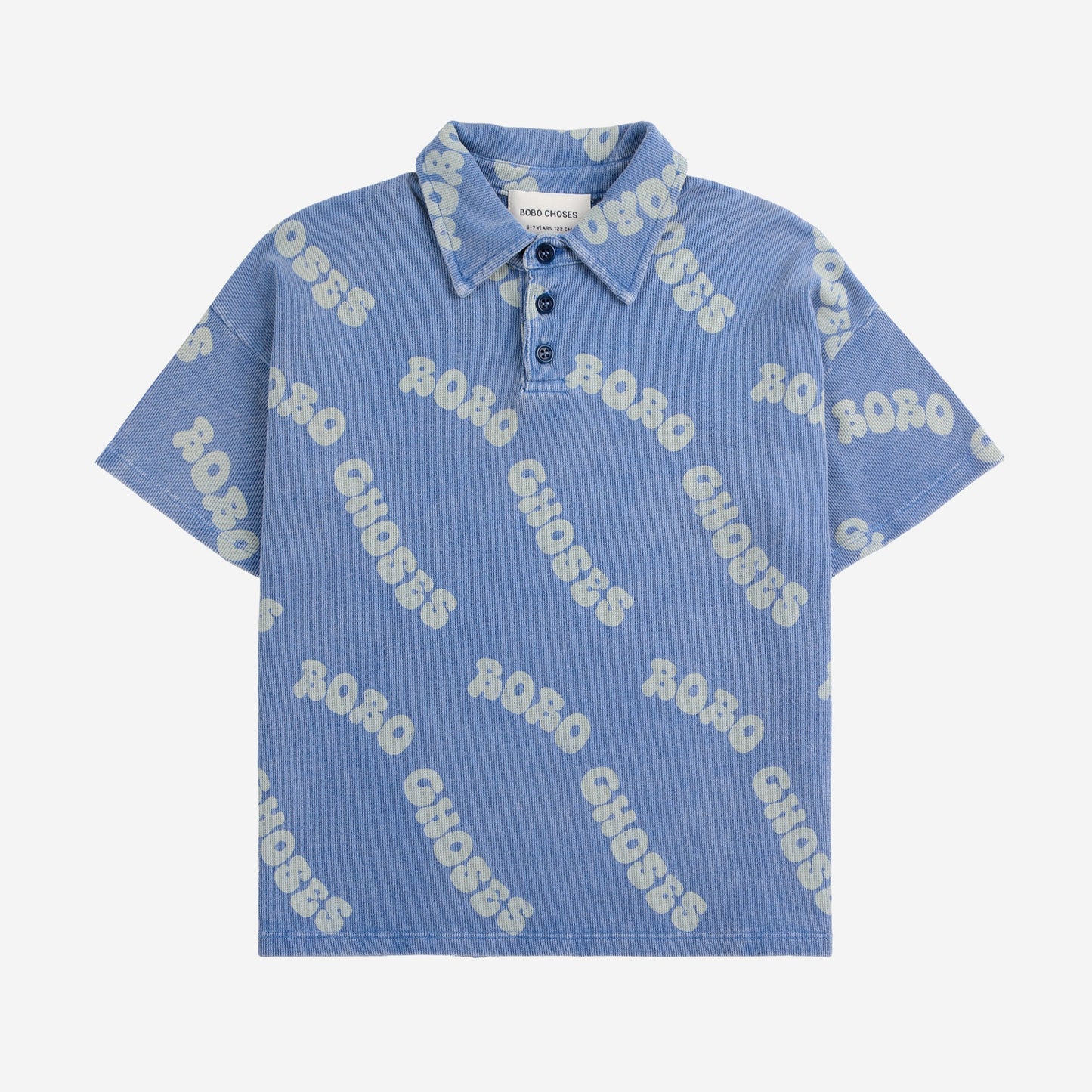 Wavy Bobo Choses all over Waffle Polo Shirt, Blue