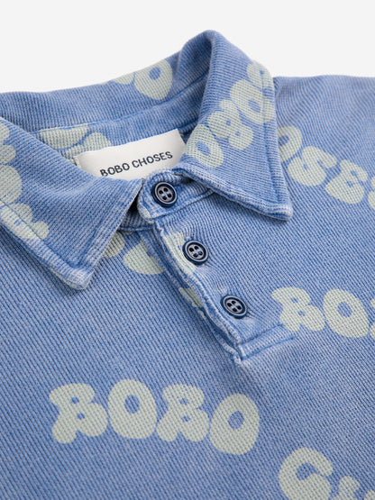 Wavy Bobo Choses all over Waffle Polo Shirt, Blue