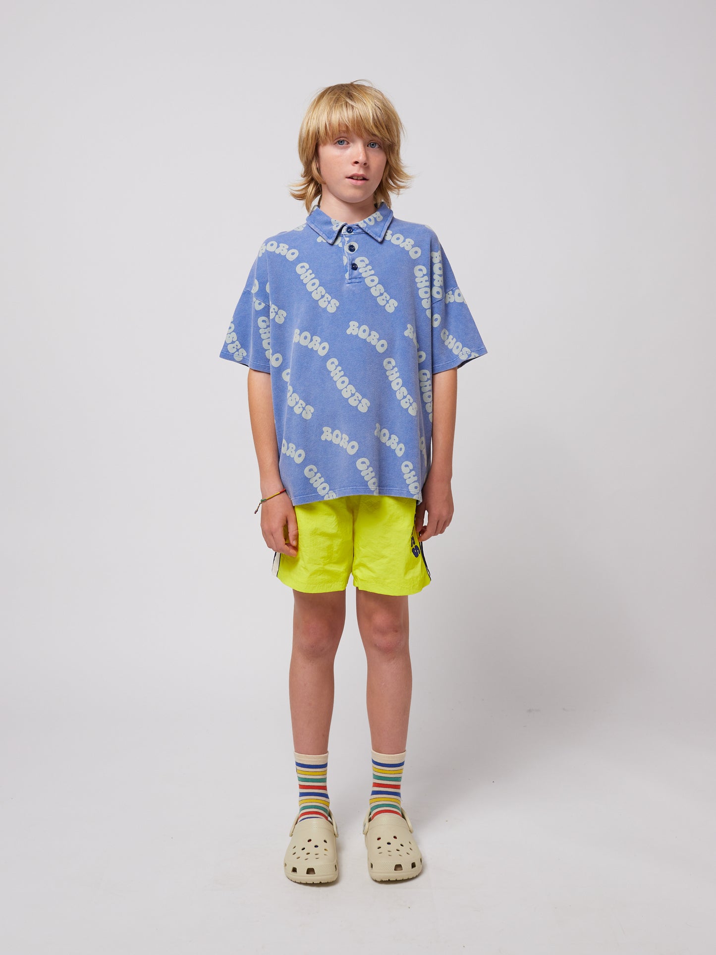 Wavy Bobo Choses all over Waffle Polo Shirt, Blue