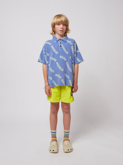 Wavy Bobo Choses all over Waffle Polo Shirt, Blue