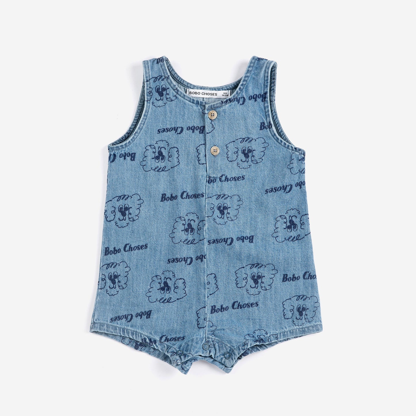 Pickles The Dog All Over Denim Playsuit, Light Blue