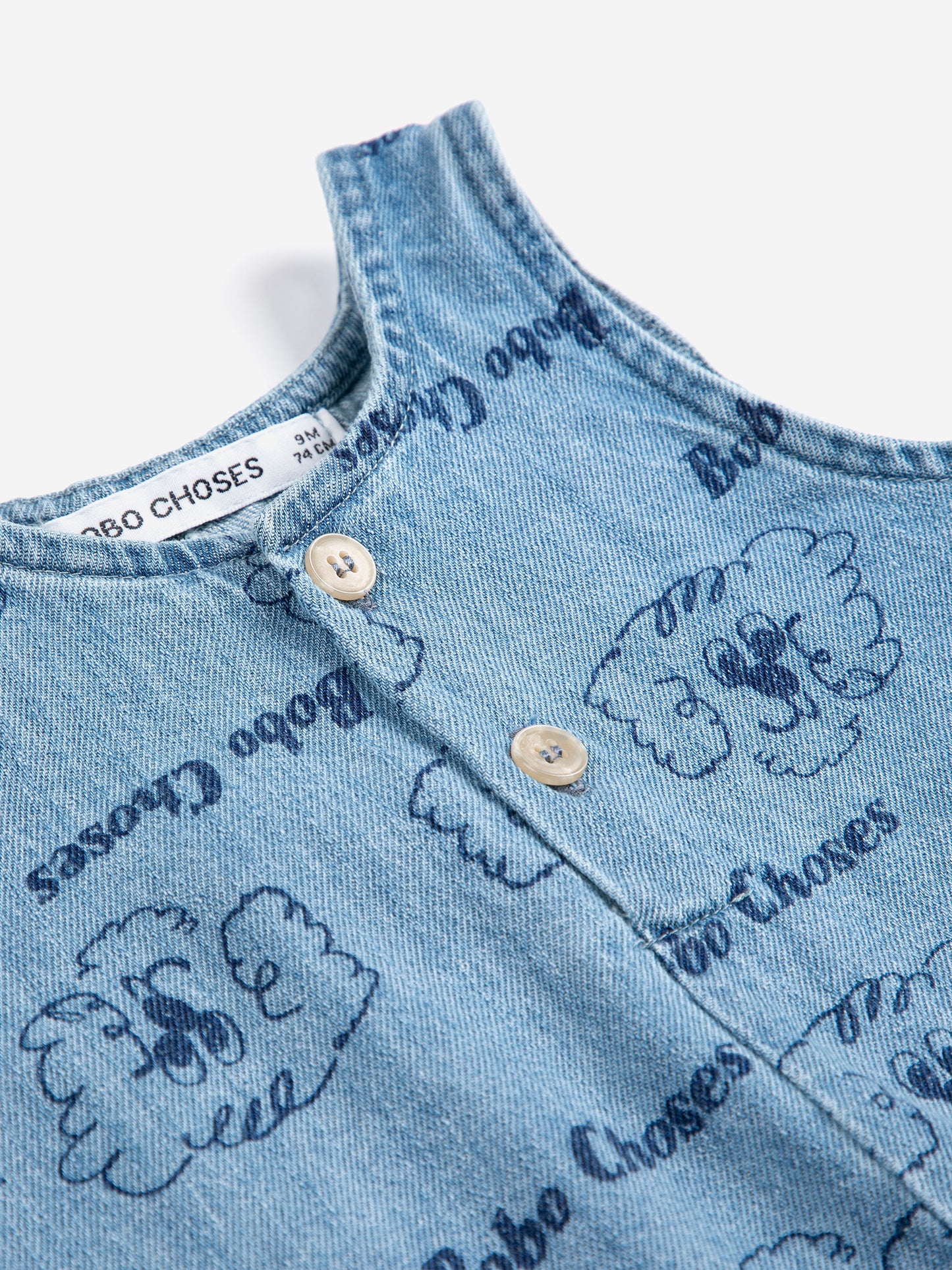 Pickles The Dog All Over Denim Playsuit, Light Blue