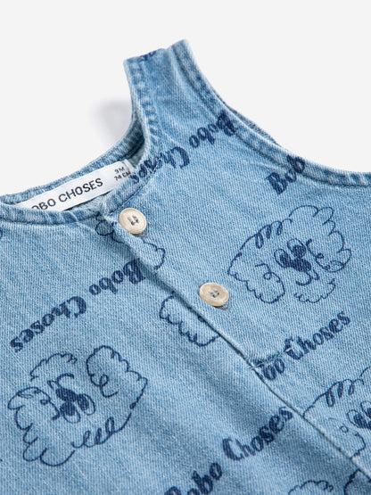 Pickles The Dog All Over Denim Playsuit, Light Blue