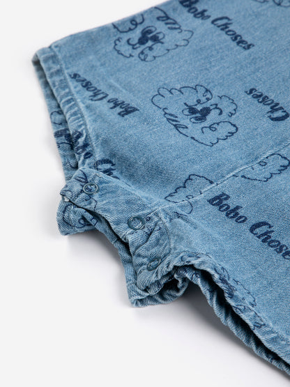 Pickles The Dog All Over Denim Playsuit, Light Blue