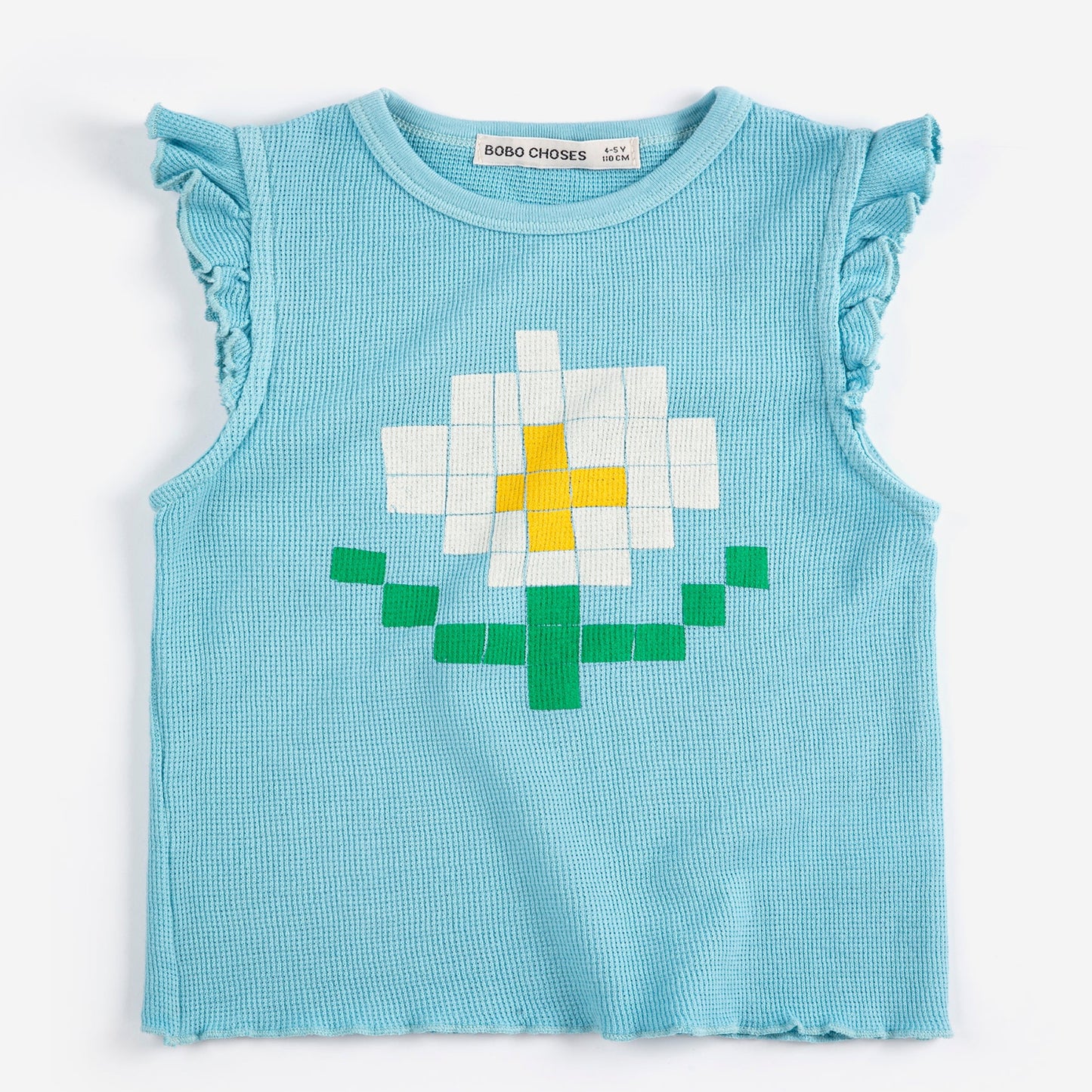 Pixel Daisy Ruffleed Top, Light Blue