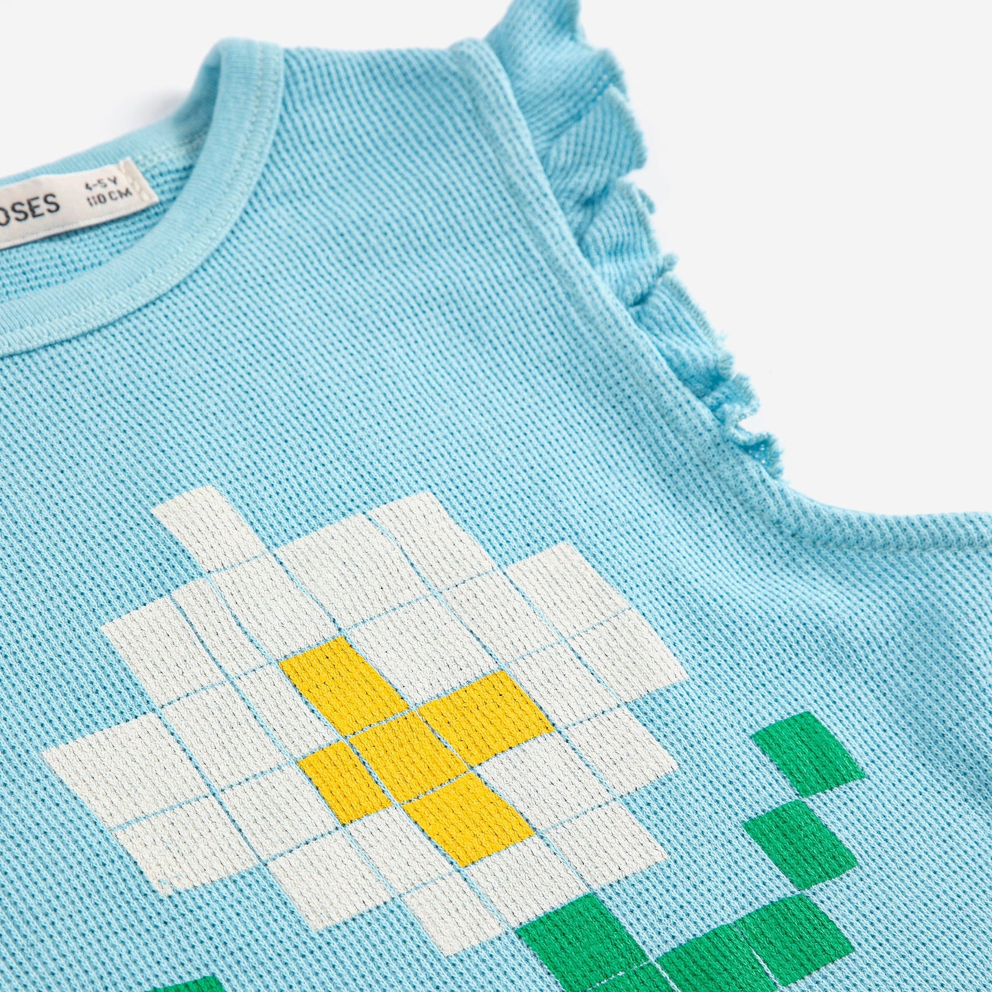 Pixel Daisy Ruffleed Top, Light Blue