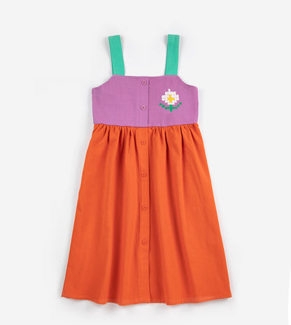 Pixel Daisy Color Block Woven Dress, Multicolor