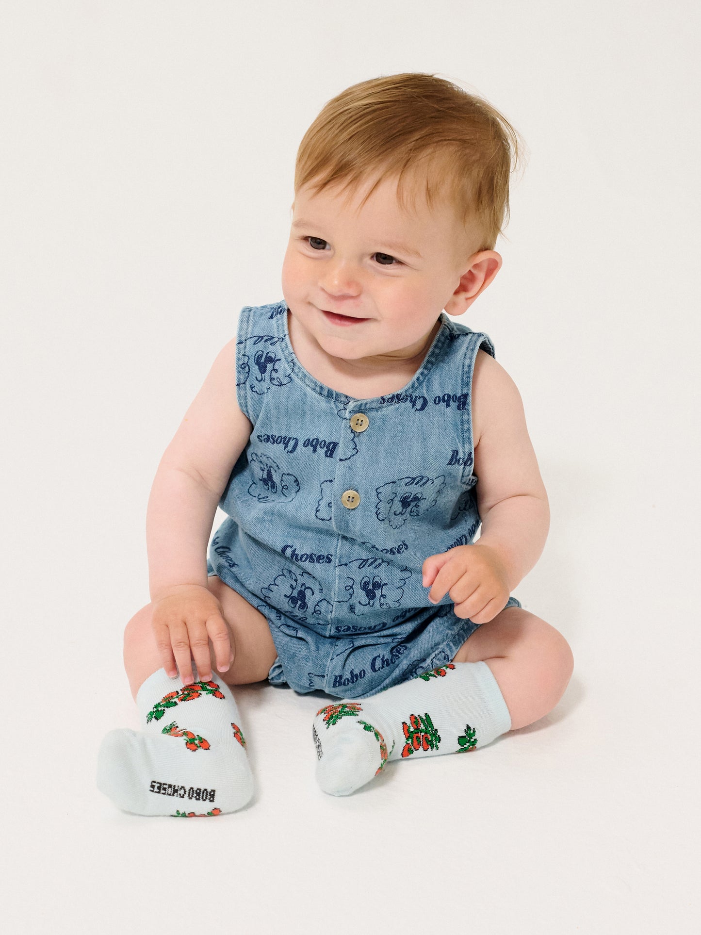 Pickles The Dog All Over Denim Playsuit, Light Blue