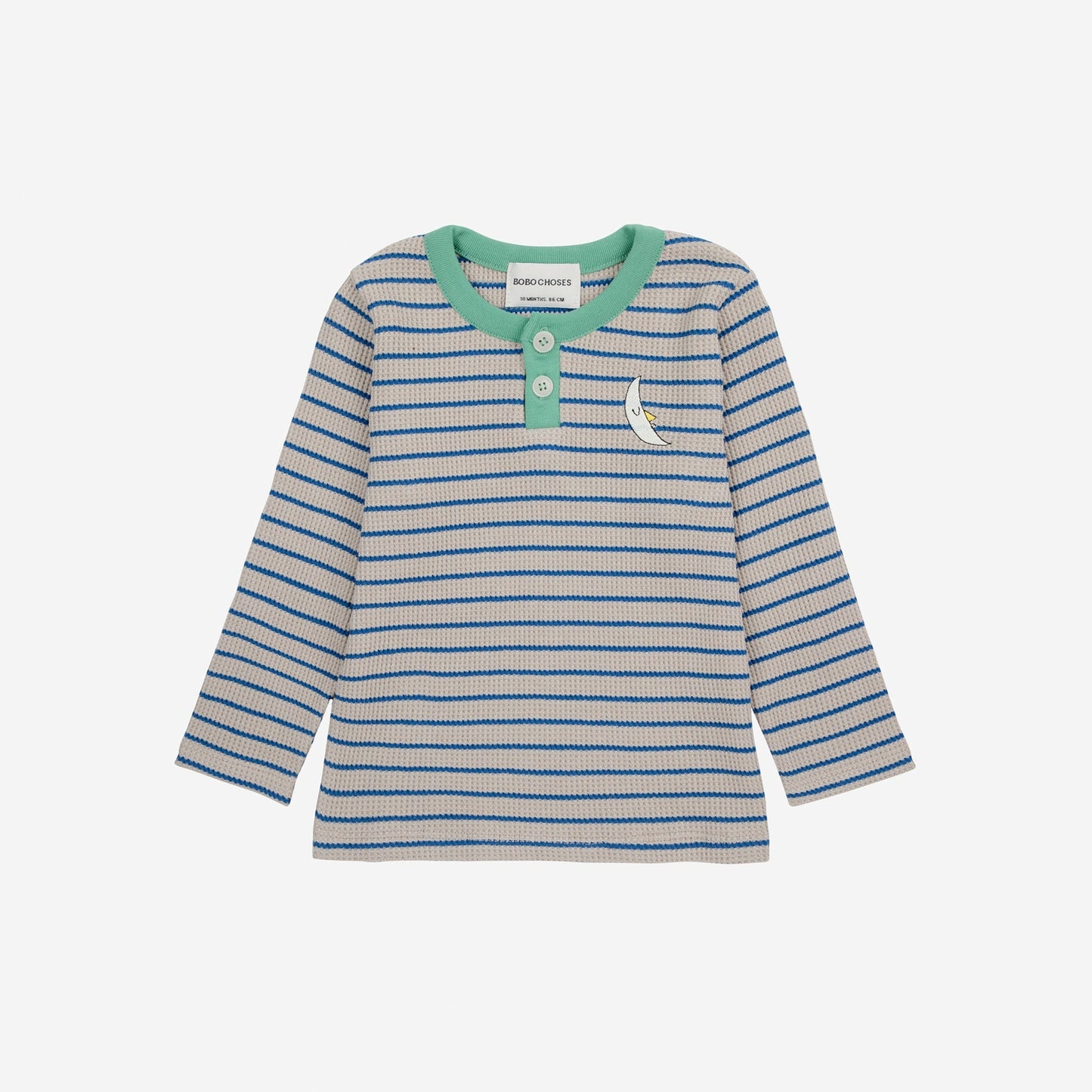 Baby Stripes Waffle Buttoned T-shirt, Blue