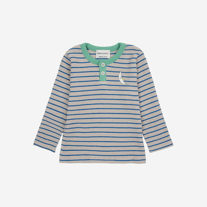 Baby Stripes Waffle Buttoned T-shirt, Blue