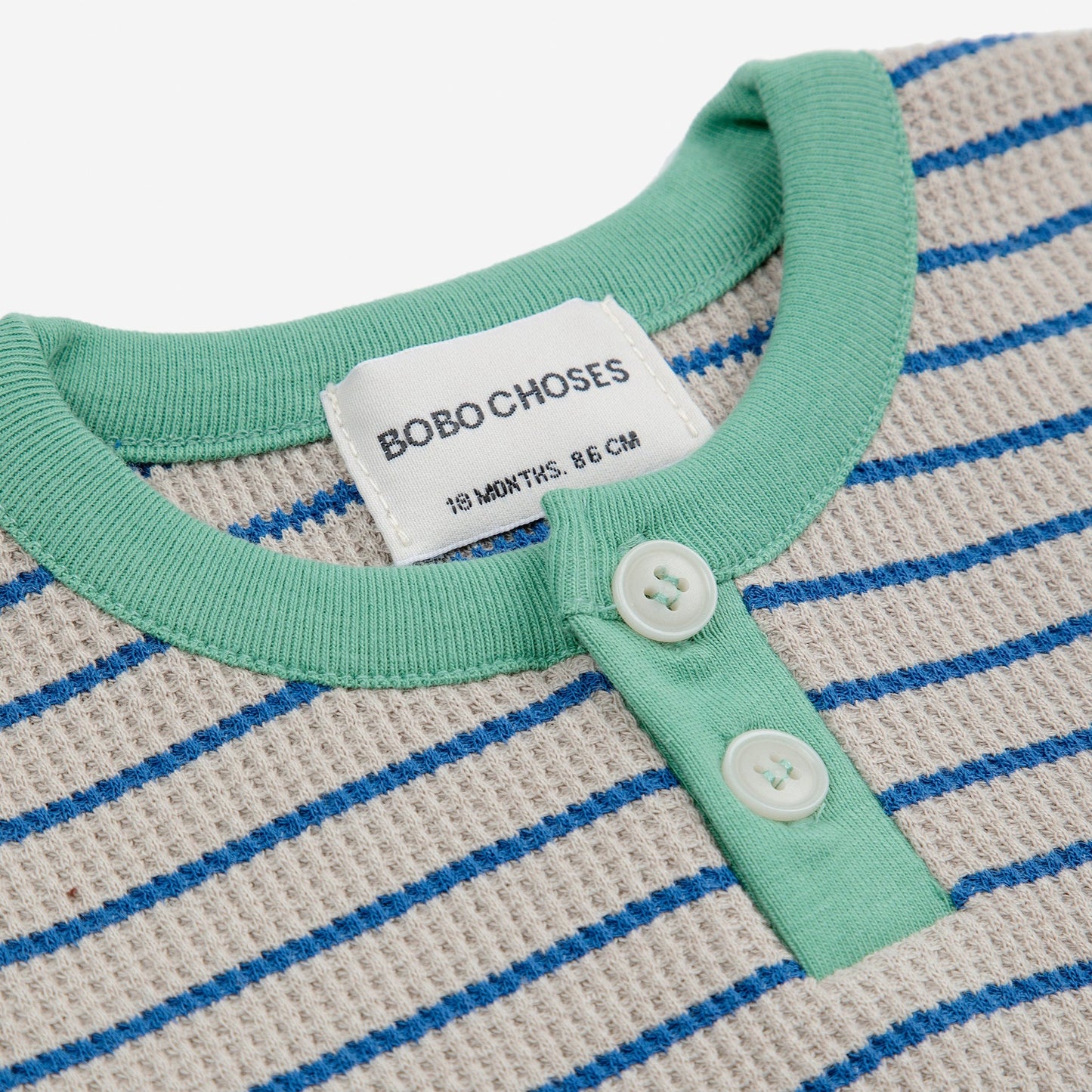 Baby Stripes Waffle Buttoned T-shirt, Blue