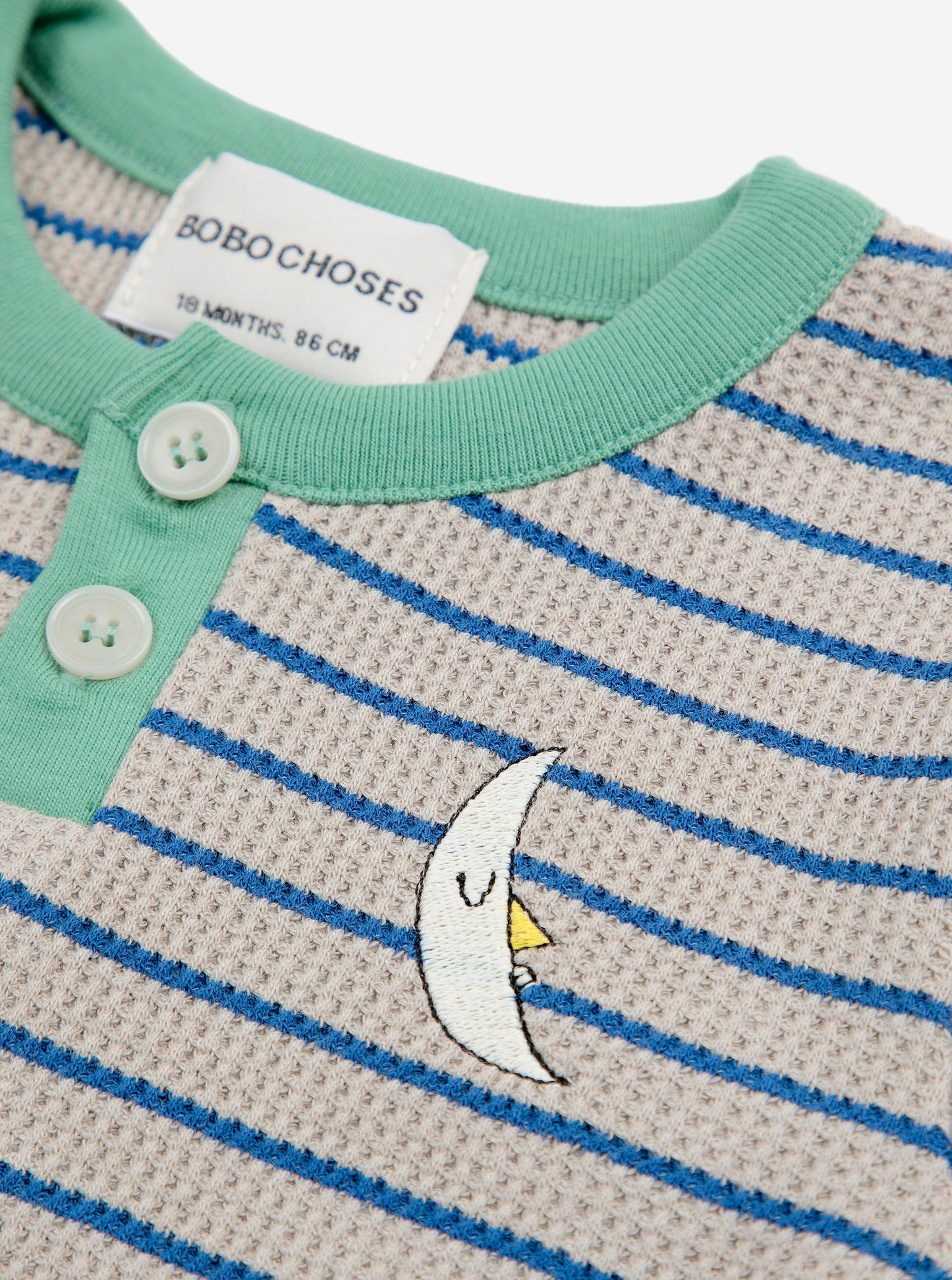 Baby Stripes Waffle Buttoned T-shirt, Blue