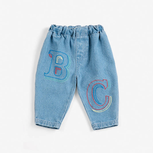 Bobo Choses Embossed Baby Denim Pants, Blue
