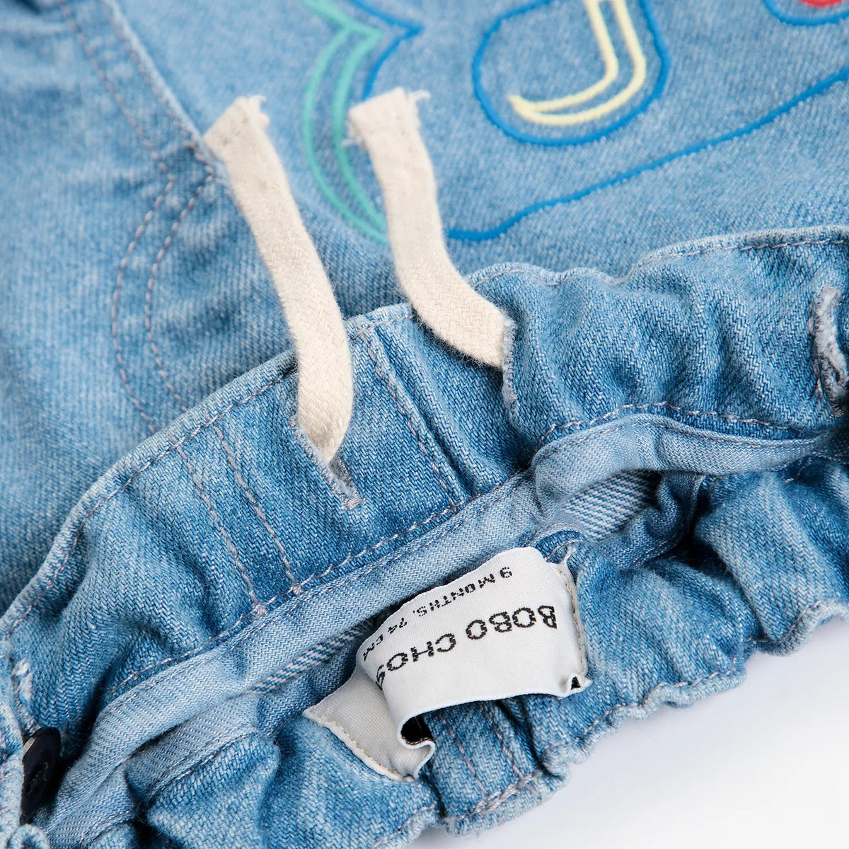 Bobo Choses Embossed Baby Denim Pants, Blue