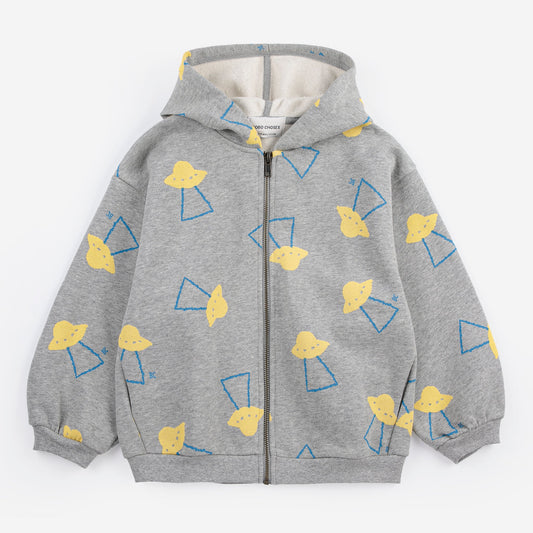 Pixel Abduction All Over Zipped Hoodie, Light Heather Grey