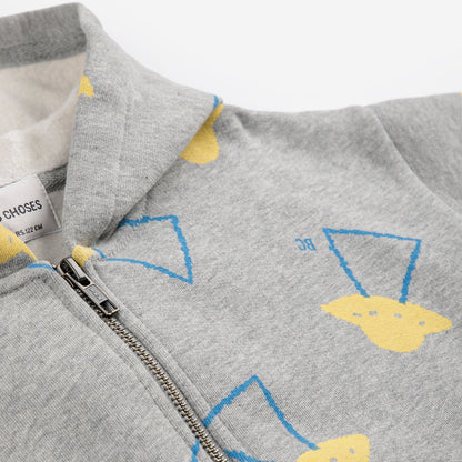 Pixel Abduction All Over Zipped Hoodie, Light Heather Grey
