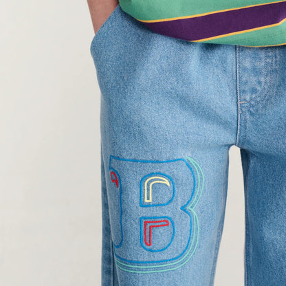 Bobo Choses Embossed Denim Pants, Blue
