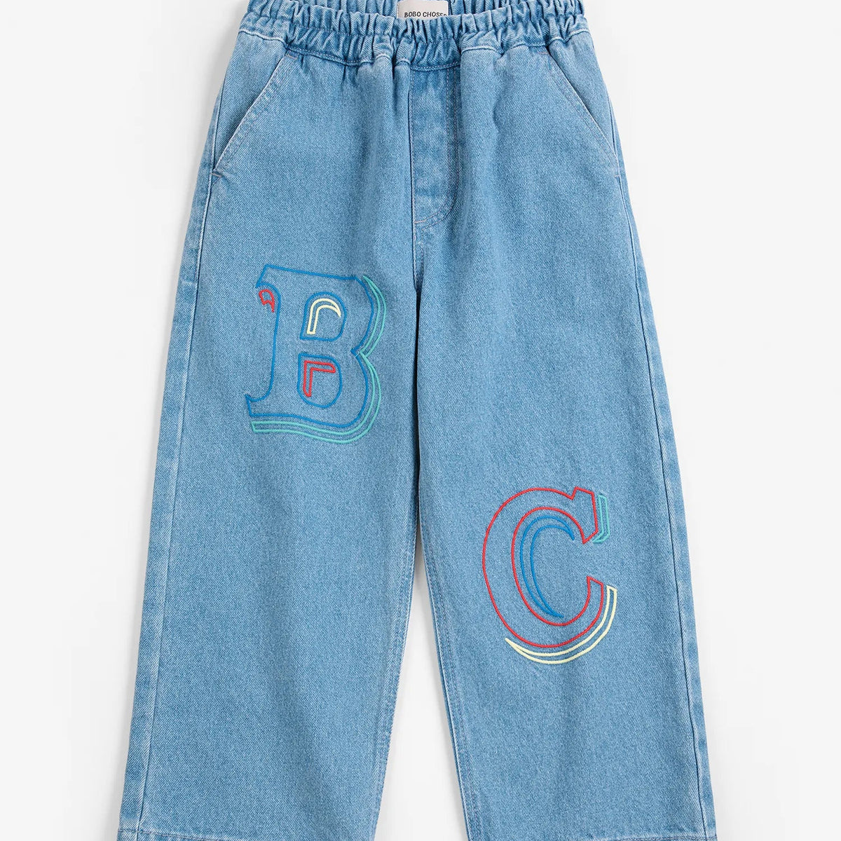 Bobo Choses Embossed Denim Pants, Blue