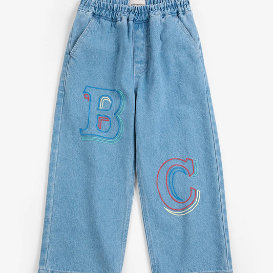 Bobo Choses Embossed Denim Pants, Blue