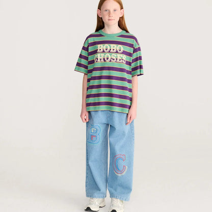 Bobo Choses Embossed Denim Pants, Blue