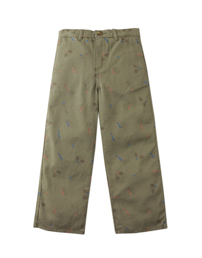 Boys Harold Loose Pants, Khaki Green