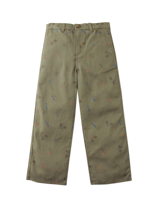 Boys Harold Loose Pants, Khaki Green