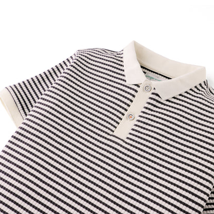 Boys Adrian Stripey Rib Jersey Polo, Off White