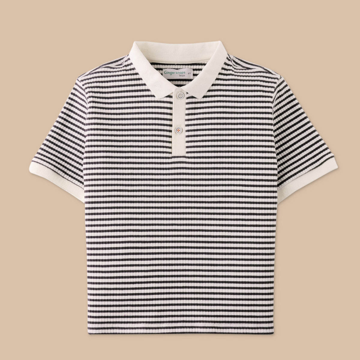 Boys Adrian Stripey Rib Jersey Polo, Off White