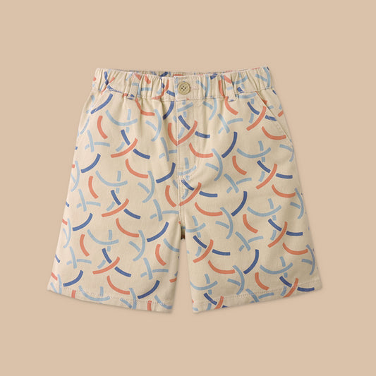 Boys Alfie Shorts in Hoops All-Over Print, Khaki