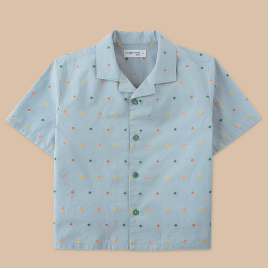 Boys Henry Shirt with Polka Dots, Blue