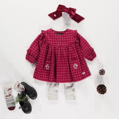 Baby Plaid Dress in Brushed Flannel, Red & White