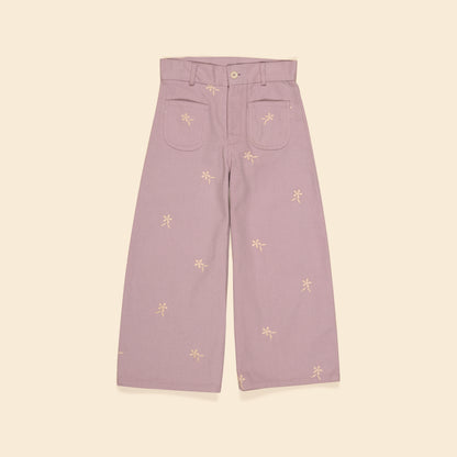 Casey 70's Embroidered Hem Jean, Lilac Grey
