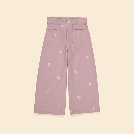 Casey 70's Embroidered Hem Jean, Lilac Grey