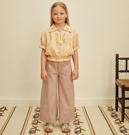 Casey 70's Embroidered Hem Jean, Lilac Grey