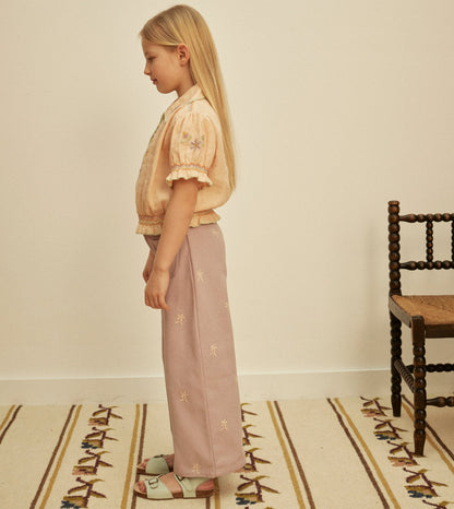 Casey 70's Embroidered Hem Jean, Lilac Grey