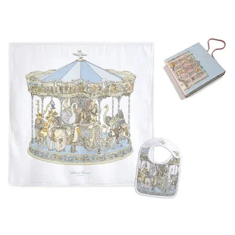 Atelier Choux Paris Organic Cotton Carrés & Bib Gift Set, Carousel Blue