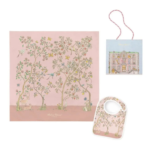 Atelier Choux Paris Organic Cotton Carrés & Bib Gift Set, In Bloom Pink