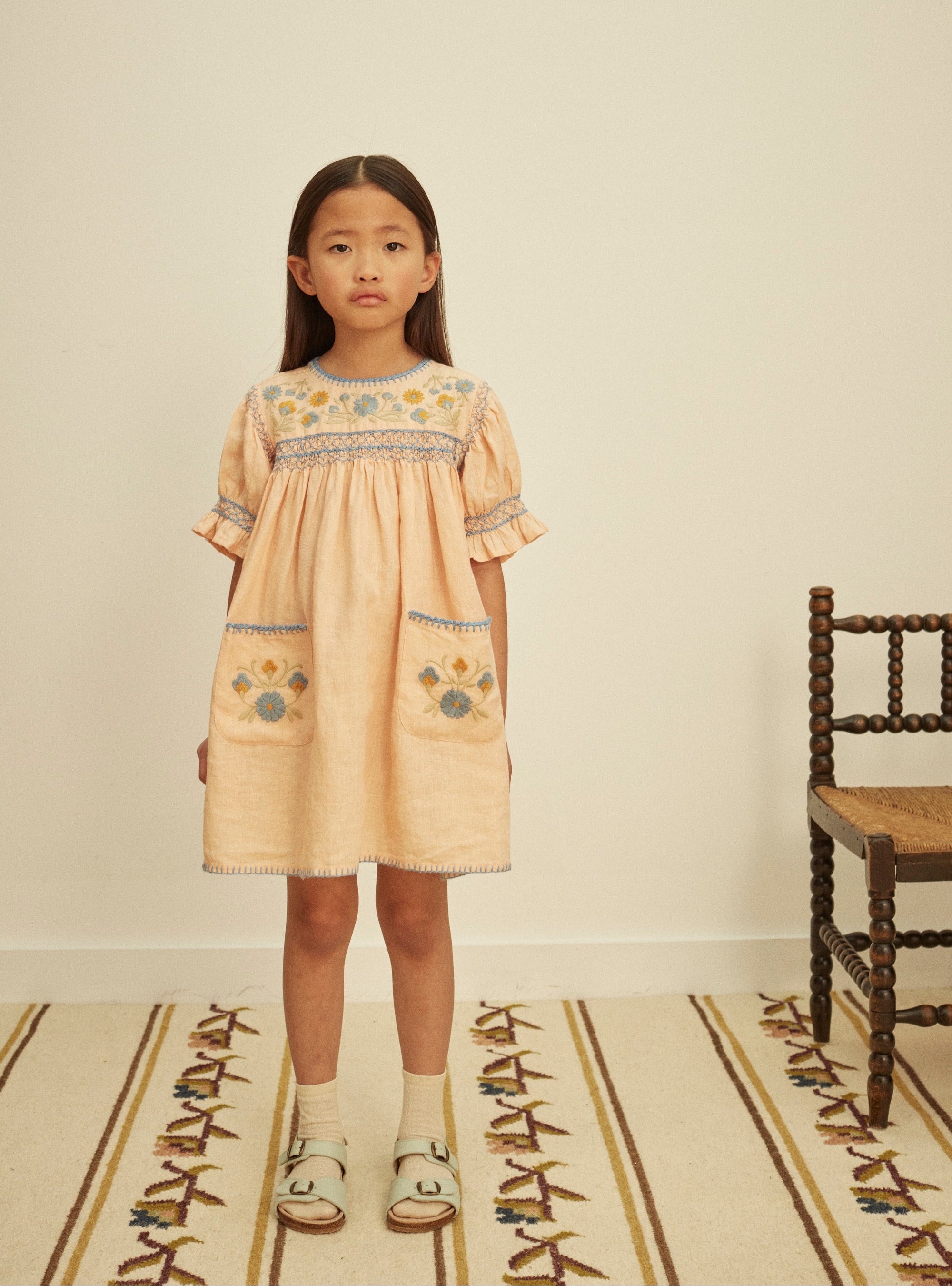 ワンピース Apolina PASCALE DRESS Cashew 18-24M Apolina Kids Pascale Dress - Cashew/Ribbon Pink, 2-3y Bette