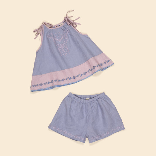 Emeline Short Set, Blue-Lilac/Lilac