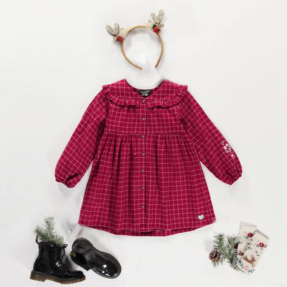 Plaid Dress in Brushed Flannel, Red & White