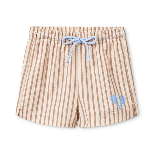 Ocean Swim Shorts, Light Brown Stripe